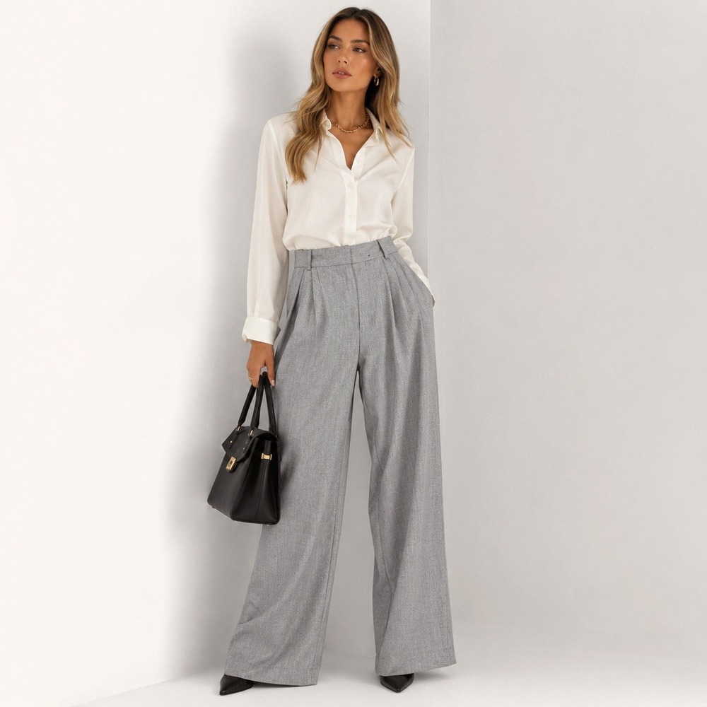 Abercrombie & Fitch Curve Love Trouser Pants Women's 30 Gray Pleated Wide Leg